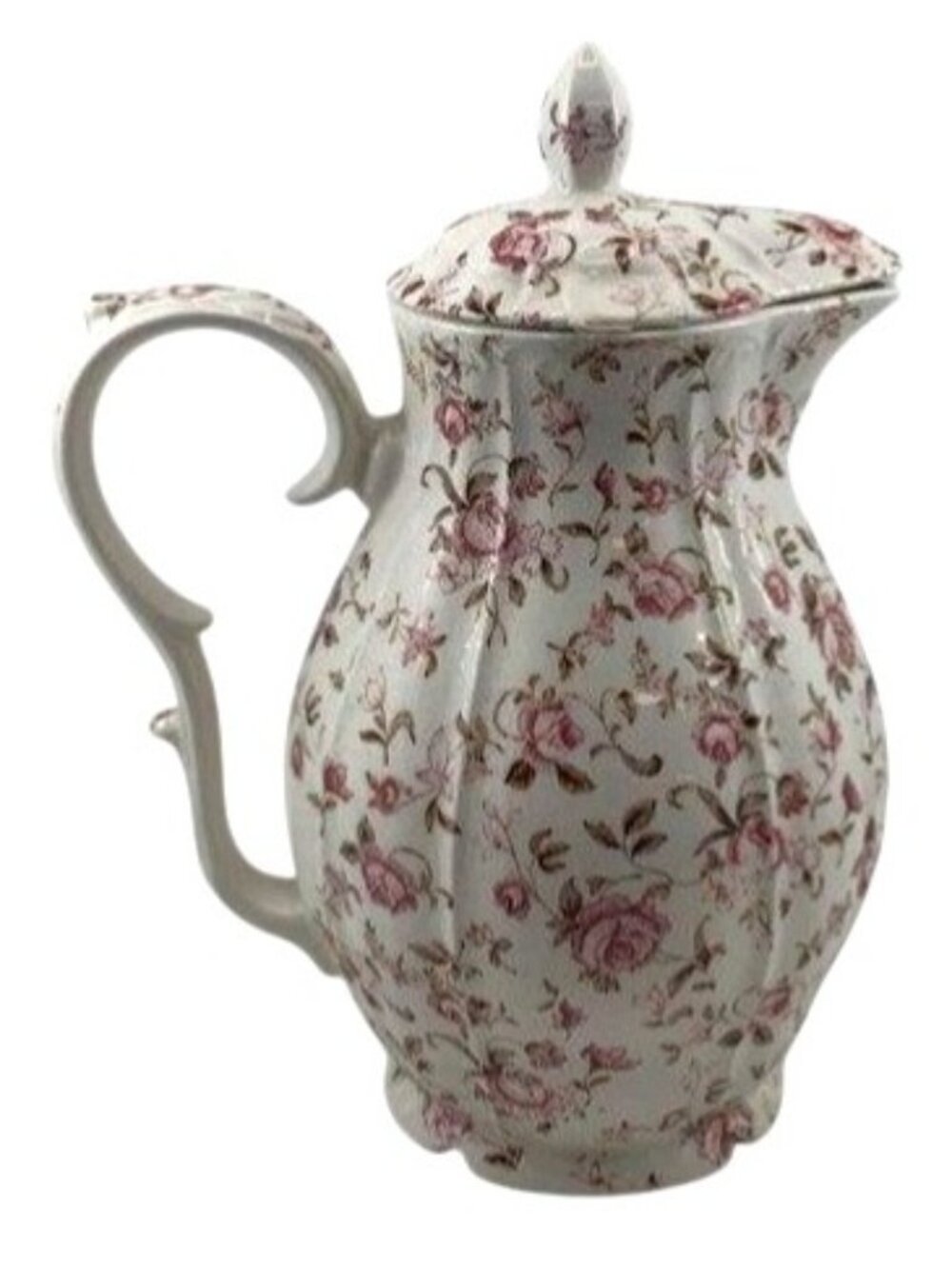 Rare Vintage Nasco Rose Garden White & Pink Floral Coffee Pot Teapot With Lid
